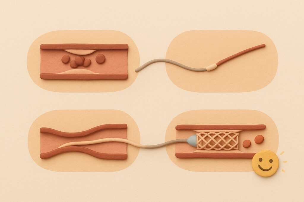 カテーテル治療を表現するミニチュアの画像。
