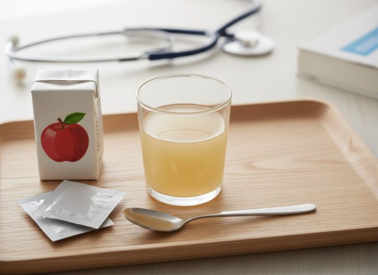 嚥下評価入院で使用したリンゴジュース・とろみ剤・スプーンのトレー